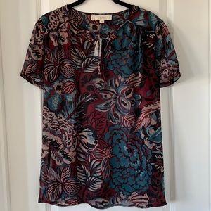 NWT LOFT Keyhole Tie Floral Print Short Sleeves Blouse Size Small